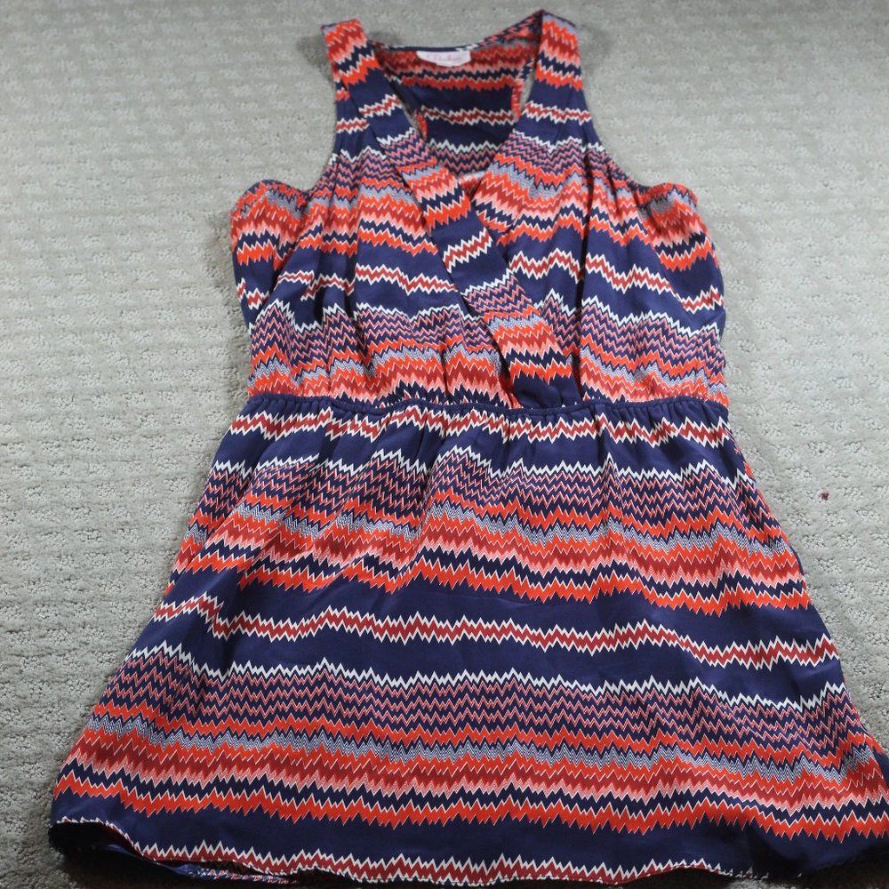 Parker Size M Vibrant Navy Blue Orange Silk Racer Back Halter Dress